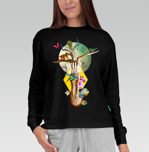 Женская футболка с рисунком Wild surfer 61455, размер 40 (XS) &mdash; 54 (4XL), цвет чёрный, материал - 100% хлопок высшее качество - купить в интернет-магазине Мэриджейн в Москве и СПБ