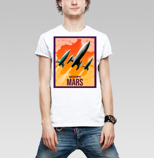Мужская футболка с рисунком Оккупируй марс 184232, размер 46 (S) &mdash; 44 (XS), цвет белый, материал - 100% хлопок - купить в интернет-магазине Мэриджейн в Москве и СПБ