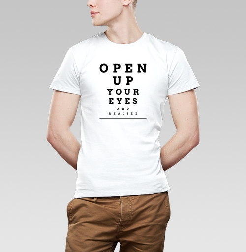 Мужская футболка с рисунком Открой глаза и осознай 184235, размер 46 (S) &mdash; 44 (XS), цвет белый, материал - 100% хлопок - купить в интернет-магазине Мэриджейн в Москве и СПБ