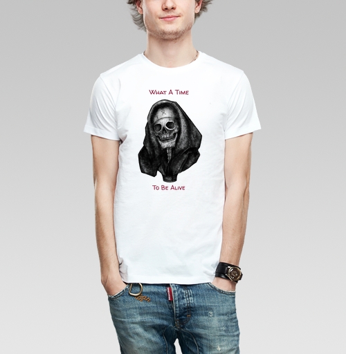 Мужская футболка с рисунком Прекрасное время для жизни 184271, размер 48 (M) &mdash; 58 (4XL), цвет белый, материал - 100% хлопок - купить в интернет-магазине Мэриджейн в Москве и СПБ