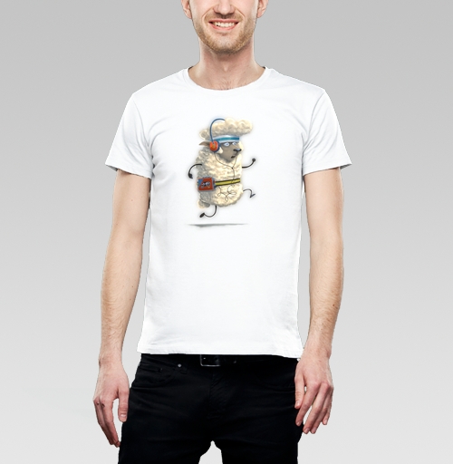 Мужская футболка с рисунком Беги, овечка, беги 184612, размер 46 (S) &mdash; 44 (XS), цвет белый, материал - 100% хлопок - купить в интернет-магазине Мэриджейн в Москве и СПБ