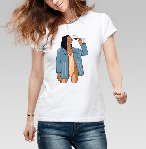 Фотография футболки Девушка с бокалом вина