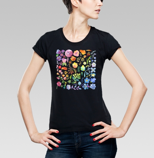 Фотография футболки Радужные акварельные цветы