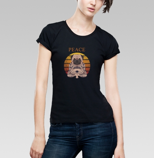 Женская футболка с рисунком Медитирующий мопс 184293, размер 40 (XS) &mdash; 50 (2XL), цвет чёрный - купить в интернет-магазине Мэриджейн в Москве и СПБ