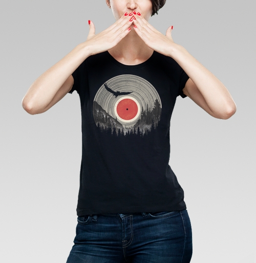 Женская футболка с рисунком Винил и Сова 186241, размер 38 (XXS) &mdash; 52 (3XL), цвет чёрный - купить в интернет-магазине Мэриджейн в Москве и СПБ