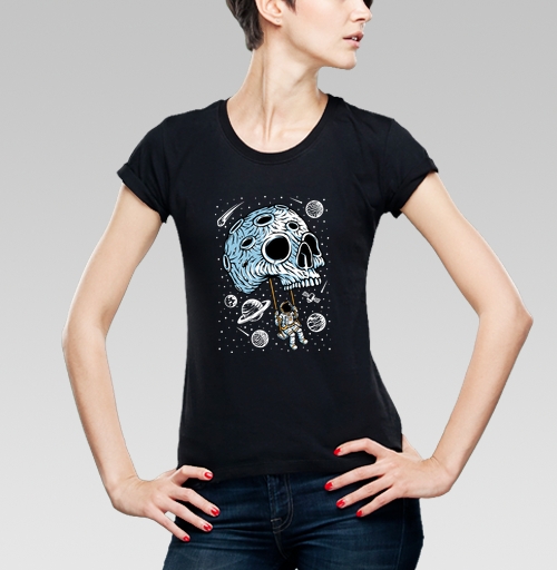 Женская футболка с рисунком Космические качели 198668, размер 38 (XXS) &mdash; 52 (3XL), цвет чёрный - купить в интернет-магазине Мэриджейн в Москве и СПБ