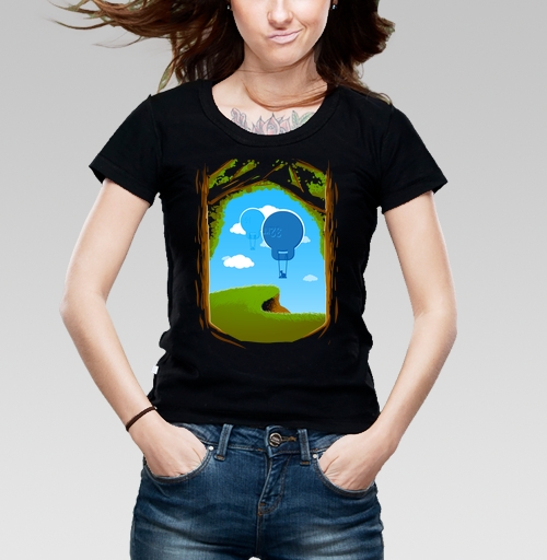 Женская футболка с рисунком Воздушность.. 21171, размер 42 (S) &mdash; 52 (3XL), цвет чёрный - купить в интернет-магазине Мэриджейн в Москве и СПБ