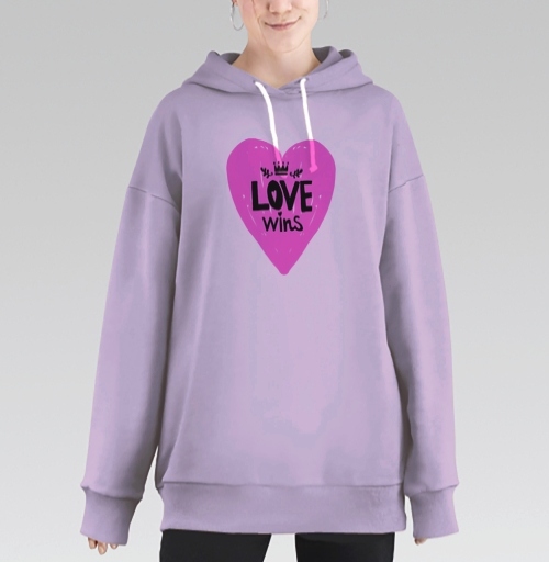 Фотография футболки LOVE wins яркое розовое сердце с короной