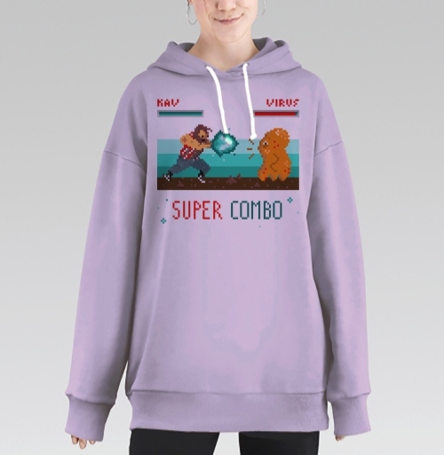 Фотография футболки Энергичная битва в пиксель-арт стиле с SUPER COMBO
