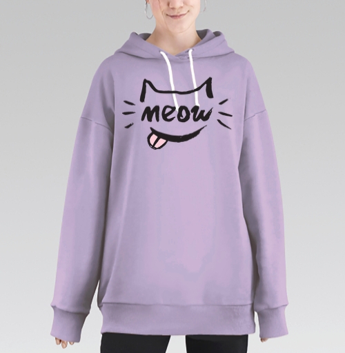 Фотография футболки Игривый кот с надписью meow и высунутым язычком