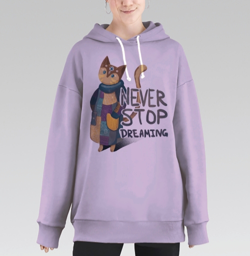 Фотография футболки Яркая вдохновляющая стилизованная кошка NEVER STOP DREAMING