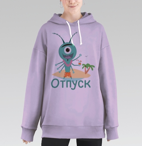 Фотография футболки Весёлый зелёный циклоп отдыхает на острове под пальмой в отпуск