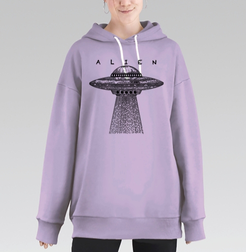 Фотография футболки Винтажный НЛО с лучом света и надписью ALIEN