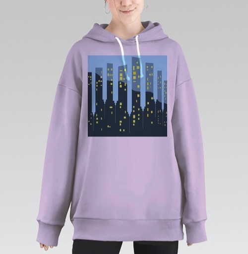 Фотография футболки Ночной городской пейзаж с подсвеченными окнами