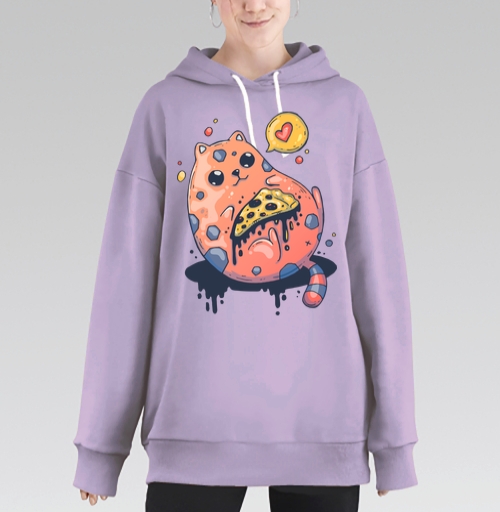 Фотография футболки Милый кот с гигантской пиццей в стиле Creepy Cute