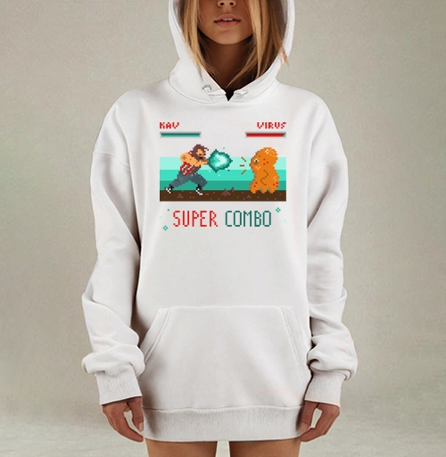 Фотография футболки Энергичная битва в пиксель-арт стиле с SUPER COMBO
