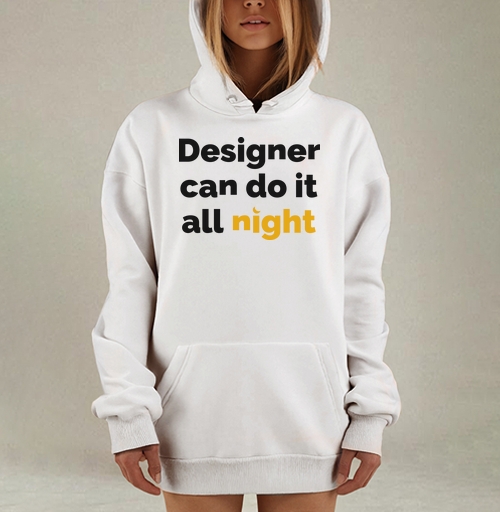Фотография футболки Футболка с принтом «Designer can do it all night»