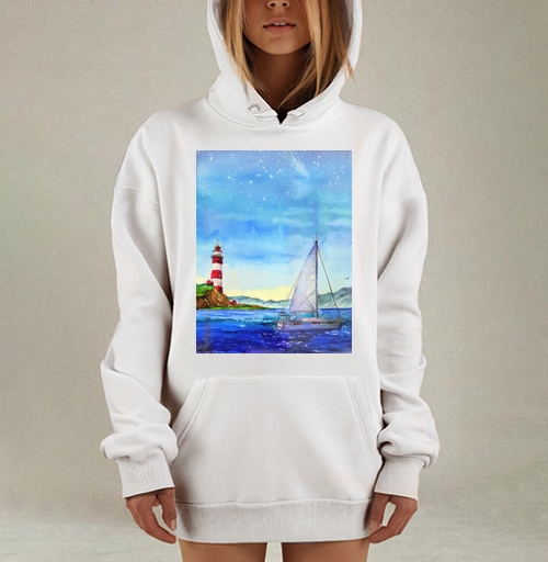 Фотография футболки Яхта и маяк в море