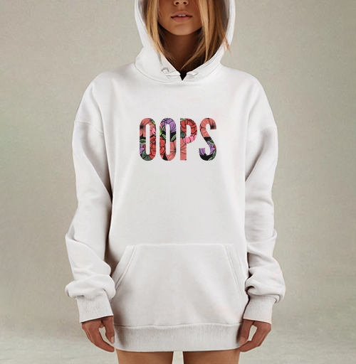 Фотография футболки Цветочная Надпись Ошибка OOPS на Сером фоне