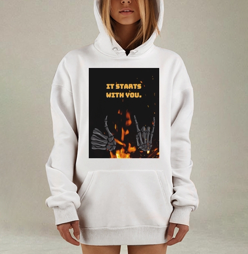 Фотография футболки Скелетные руки и яркое пламя Skeleton Hands Fire мотив силы воли
