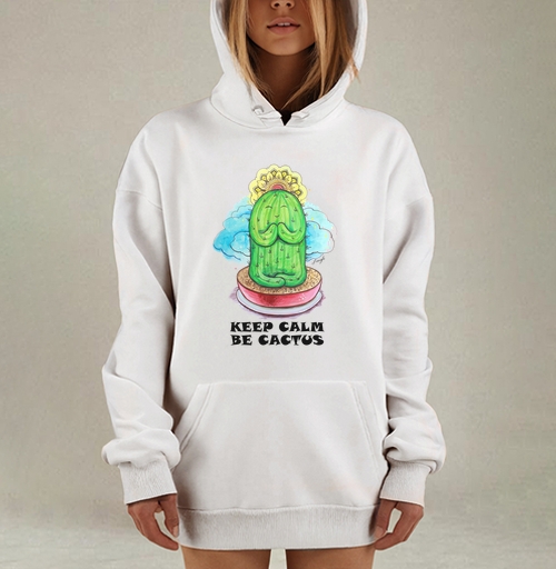 Фотография футболки Спокойный медитирующий кактус с позитивной надписью be cactus