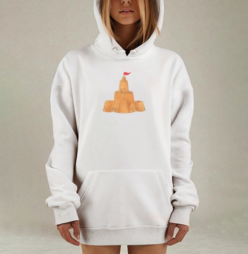 Фотография футболки Песочный замок с красным флагом для любителей пляжного отдыха