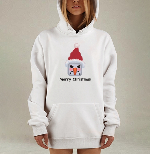 Фотография футболки Агрессивный снеговик с красной шапкой и надписью Merry Christmas
