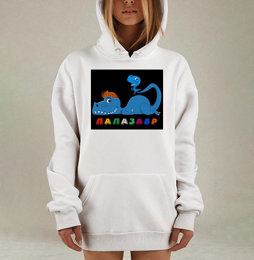 Фотография футболки Папа динозавр с малышом на черном фоне