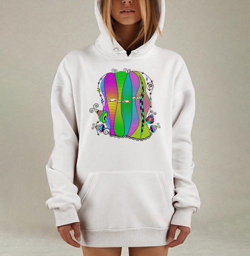 Фотография футболки Яркие цветные фигуры в полосатых оболочках мистической сцены
