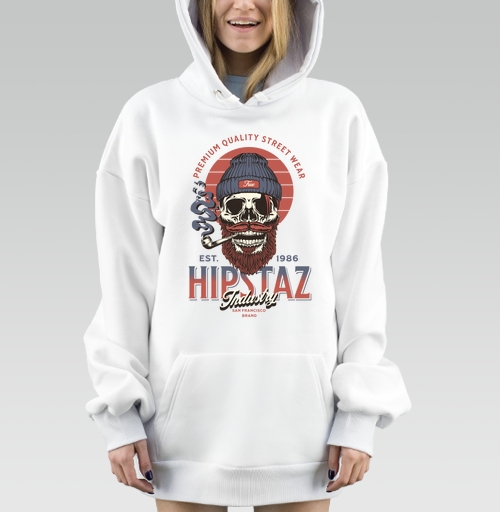 Фотография футболки Череп хипстер с трубкой и бородой для одежды street wear