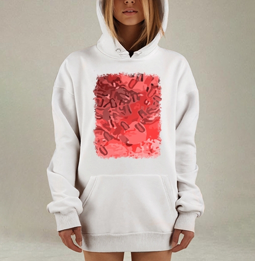 Фотография футболки Динамичные абстрактные формы в красных оттенках движутся между собой