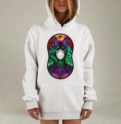 Фотография футболки Ветвление Деревьев Под Луной с Портретом Девушки из Аниме Ночью