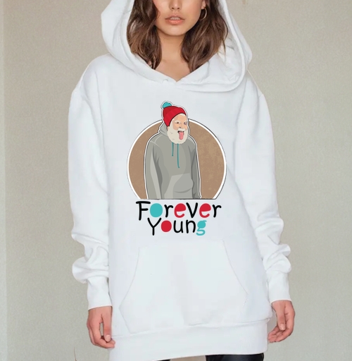 Фотография футболки Веселый старик Forever Young с яркой шапкой