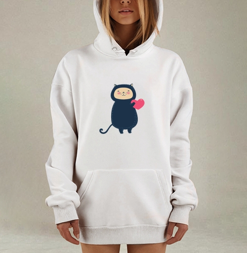 Фотография футболки Милый котик с розовым сердцем в kawaii стиле