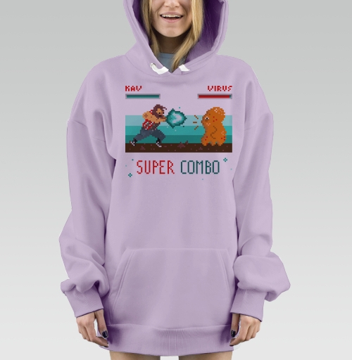 Фотография футболки Энергичная битва в пиксель-арт стиле с SUPER COMBO