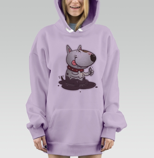 Фотография футболки Весёлый бультерьер в луже с лапами «класс»