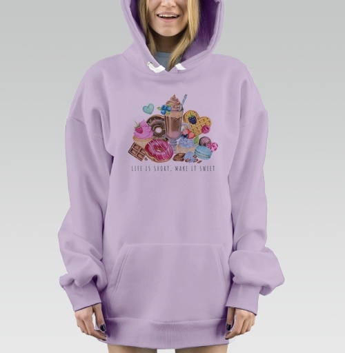 Фотография футболки Сладкие десерты и напитки с надписью жизнь коротка make it sweet