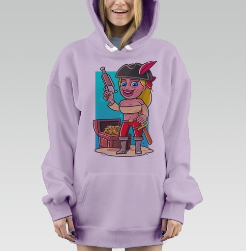 Фотография футболки Девушка пират с золотом и пистолетом на фоне