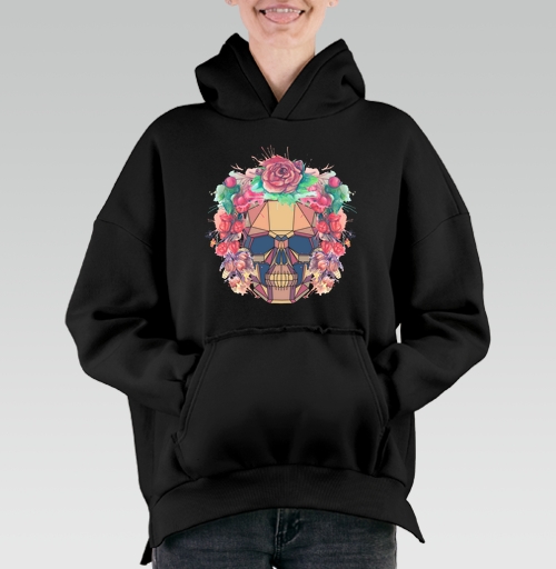 Фотография футболки Polygonal human skull and watercolor wreath.Los muertos.