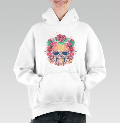 Фотография футболки Polygonal human skull and watercolor wreath.Los muertos.