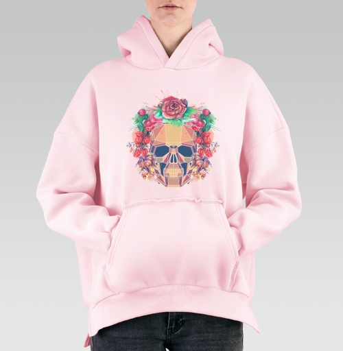 Фотография футболки Polygonal human skull and watercolor wreath.Los muertos.