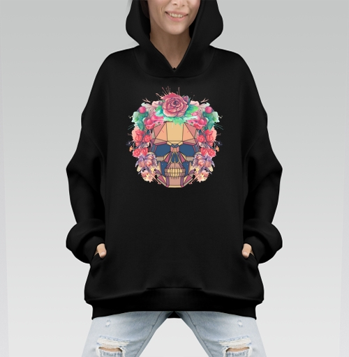 Фотография футболки Polygonal human skull and watercolor wreath.Los muertos.