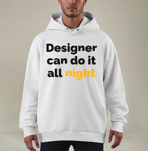 Фотография футболки Футболка с принтом «Designer can do it all night»