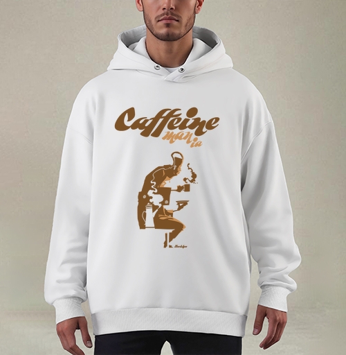 Фотография футболки Caffeine mania/Кофеиномания минимализм ретро плакат с силуэтами бариста и чашки