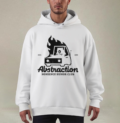 Фотография футболки Горящий автомобиль с медведем в стиле абстракция и нонсенс юмор клуб