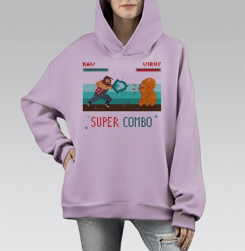 Фотография футболки Энергичная битва в пиксель-арт стиле с SUPER COMBO