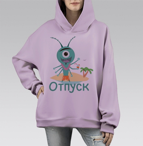 Фотография футболки Весёлый зелёный циклоп отдыхает на острове под пальмой в отпуск