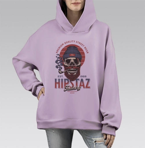 Фотография футболки Череп хипстер с трубкой и бородой для одежды street wear