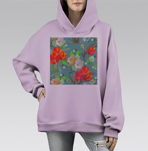 Фотография футболки Акварельные Красные Тюльпаны и Шиповник Натуральная Весенняя Красота