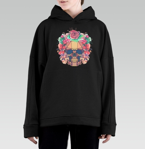 Фотография футболки Polygonal human skull and watercolor wreath.Los muertos.